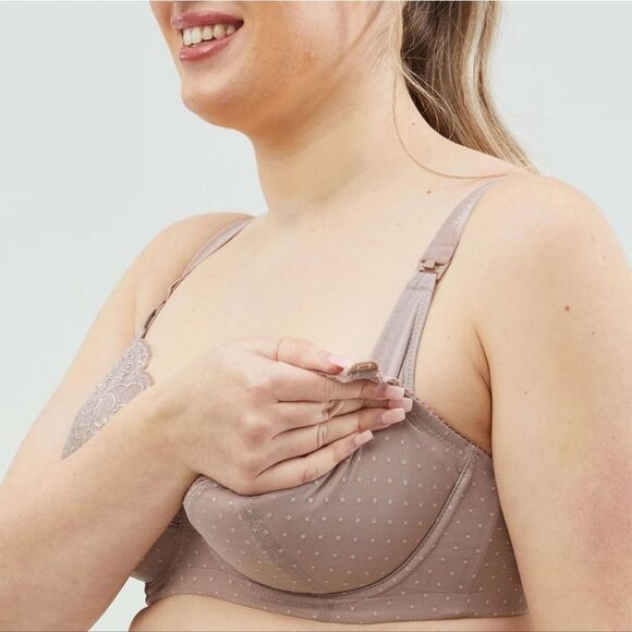 Cake Maternity TimTams Flexi-wire Nursing Bra In Taupe Polka Dot Infant Size 32H - Picture 2 of 6